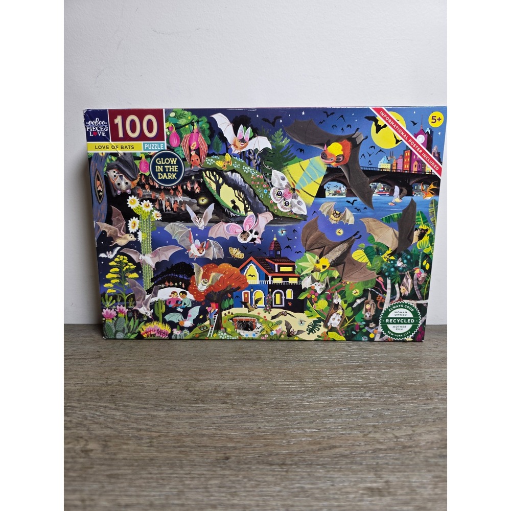 Love of Bats - 100 Piece Jigsaw Puzzle by eeBoo Glow in the Dark Large Pieces
